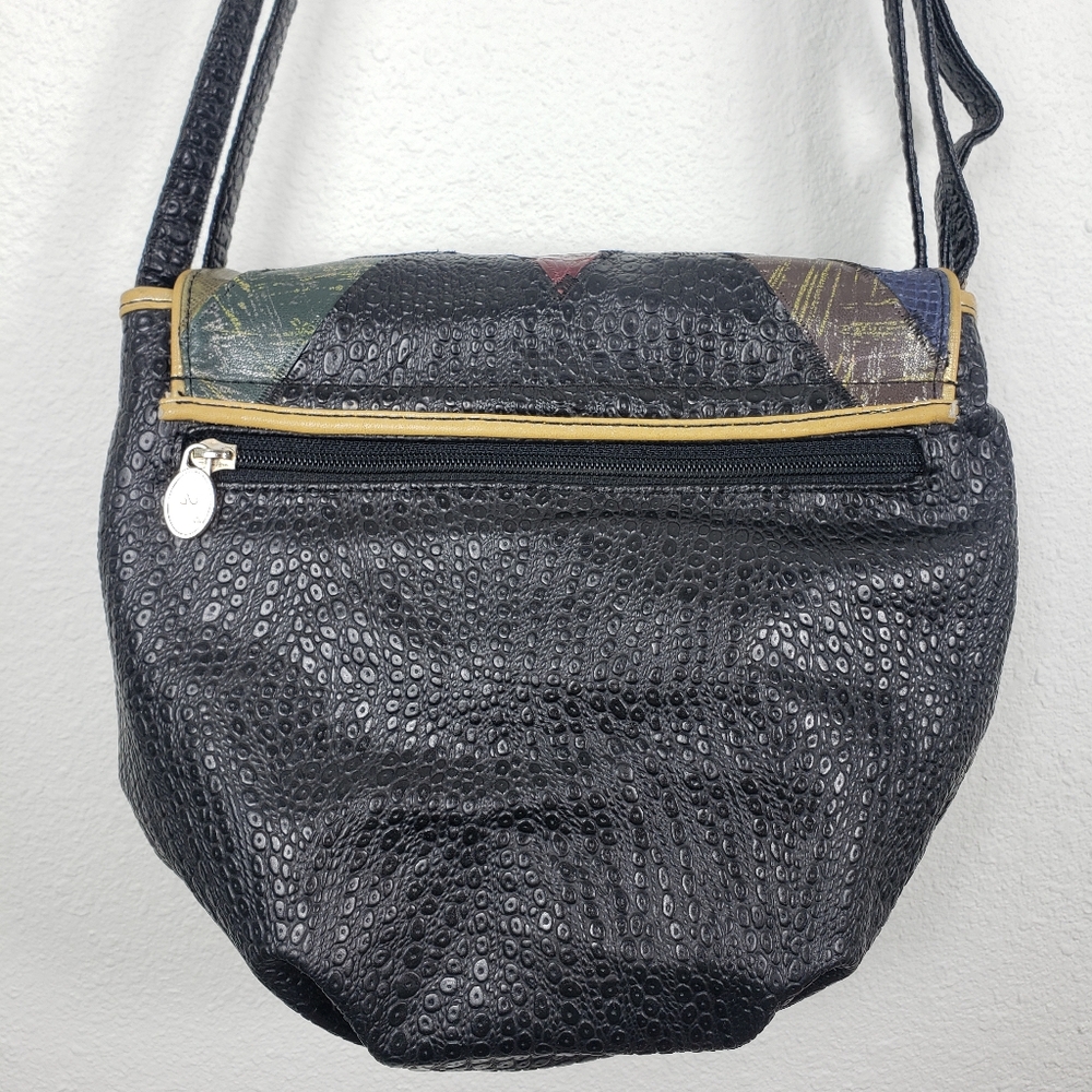 Vintage NAS Patchwork Faux Leathear Shoulder Crossbody Bag Made in Korea - Picture 5 of 7